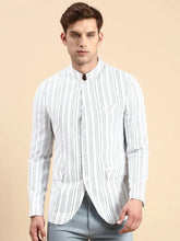 Men White Striped Party Blazer-SOBLZ-79-6-White